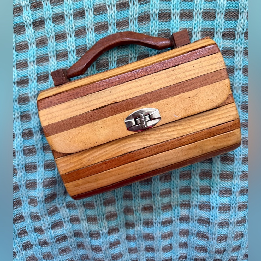 Vintage Wooden Box Purse 1970s Boho Structured Handbag Cottagecore